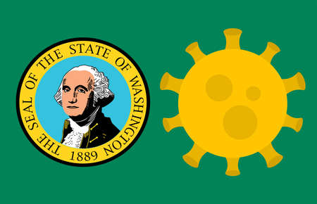 Flag of Washington State With Outbreak Viruses Background of USA State flag. Novel Coronavirus Disease COVID-19. Coronavirus Infection And The Epidemic In America. USA Lockdown.のイラスト素材