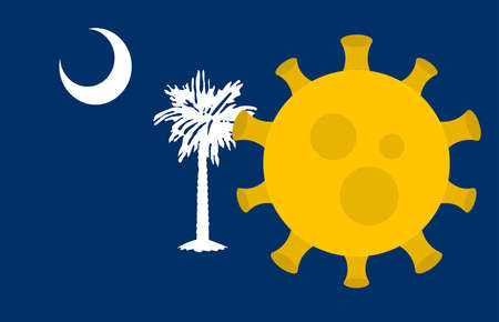 Flag of South Carolina State With Outbreak Viruses Background of USA State flag. Novel Coronavirus Disease COVID-19. Coronavirus Infection And The Epidemic In America. USA Lockdown.のイラスト素材