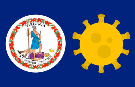 Flag of Virginia State With Outbreak Viruses Background of USA State flag. Novel Coronavirus Disease COVID-19. Coronavirus Infection And The Epidemic In America. USA Lockdown.のイラスト素材