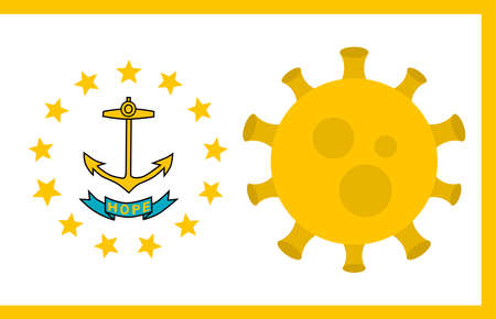 Flag of Rhode Island State With Outbreak Viruses Background of USA State flag. Novel Coronavirus Disease COVID-19. Coronavirus Infection And The Epidemic In America. USA Lockdown.のイラスト素材