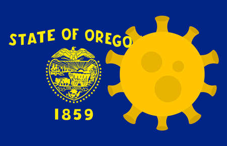 Flag of Oregon State With Outbreak Viruses Background of USA State flag. Novel Coronavirus Disease COVID-19. Coronavirus Infection And The Epidemic In America. USA Lockdown.のイラスト素材
