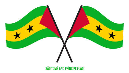 Sao Tome and Principe Flag Waving Vector Illustration on White Background. Sao Tome and Principe National Flag.のイラスト素材