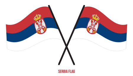 Serbia Flag Waving Vector Illustration on White Background. Serbia National Flag.のイラスト素材