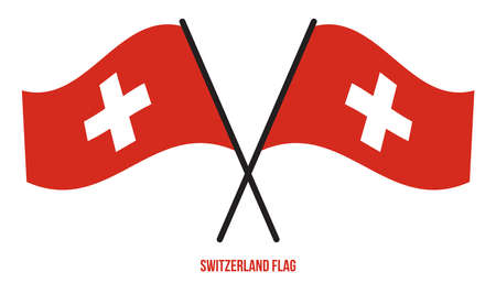 Switzerland Flag Waving Vector Illustration on White Background. Switzerland National Flag.のイラスト素材