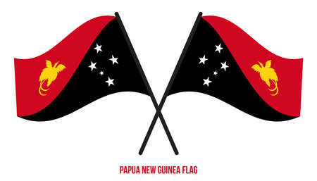 Papua New Guinea Flag Waving Vector Illustration on White Background. Papua New Guinea National Flag.のイラスト素材