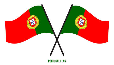 Portugal Flag Waving Vector Illustration on White Background. Portugal National Flag.のイラスト素材