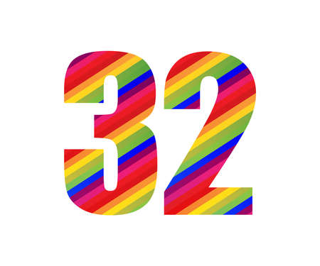 32 Number Rainbow Style Numeral Digit. Colorful Thirty Two Number Vector Illustration Design Isolated on White Background.のイラスト素材
