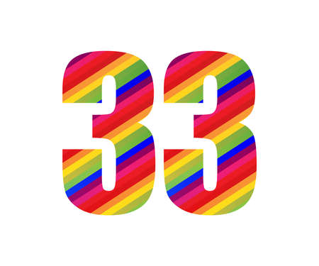 33 Number Rainbow Style Numeral Digit. Colorful Thirty Three Number Vector Illustration Design Isolated on White Background.のイラスト素材