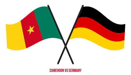 Cameroon and Germany Flags Crossed And Waving Flat Style. Official Proportion. Correct Colors.のイラスト素材
