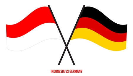 Indonesia and Germany Flags Crossed And Waving Flat Style. Official Proportion. Correct Colors.のイラスト素材