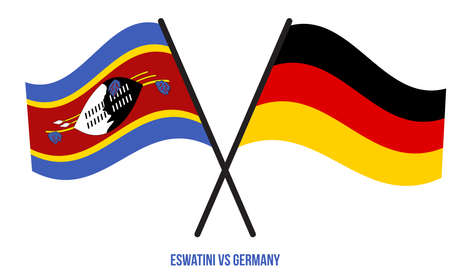 Eswatini and Germany Flags Crossed And Waving Flat Style. Official Proportion. Correct Colors.のイラスト素材