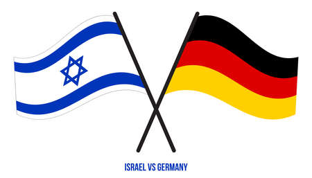 Israel and Germany Flags Crossed And Waving Flat Style. Official Proportion. Correct Colors.のイラスト素材