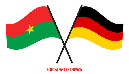 Burkina Faso and Germany Flags Crossed And Waving Flat Style. Official Proportion. Correct Colors.のイラスト素材