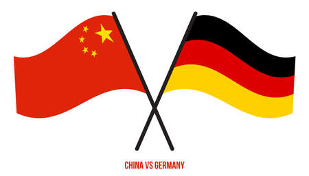 China and Germany Flags Crossed And Waving Flat Style. Official Proportion. Correct Colors.のイラスト素材