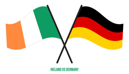 Ireland and Germany Flags Crossed And Waving Flat Style. Official Proportion. Correct Colors.のイラスト素材