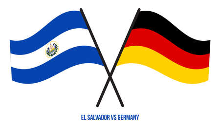 El Salvador and Germany Flags Crossed And Waving Flat Style. Official Proportion. Correct Colors.のイラスト素材