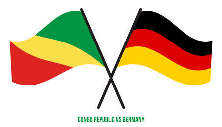 Congo Republic and Germany Flags Crossed And Waving Flat Style. Official Proportion. Correct Colors.のイラスト素材