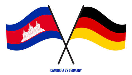 Cambodia and Germany Flags Crossed And Waving Flat Style. Official Proportion. Correct Colors.のイラスト素材