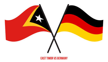 East Timor and Germany Flags Crossed And Waving Flat Style. Official Proportion. Correct Colors.のイラスト素材