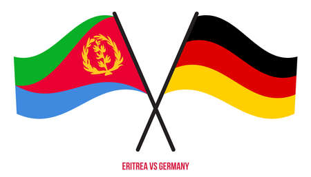 Eritrea and Germany Flags Crossed And Waving Flat Style. Official Proportion. Correct Colors.のイラスト素材
