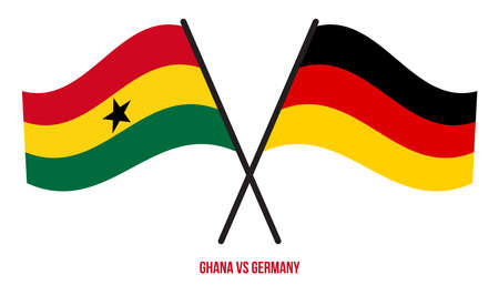 Ghana and Germany Flags Crossed And Waving Flat Style. Official Proportion. Correct Colors.のイラスト素材