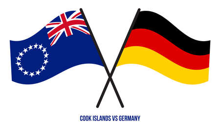 Cook Islands and Germany Flags Crossed And Waving Flat Style. Official Proportion. Correct Colors.のイラスト素材