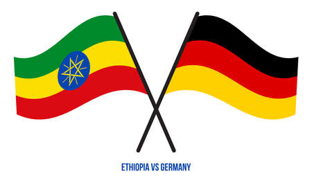 Ethiopia and Germany Flags Crossed And Waving Flat Style. Official Proportion. Correct Colors.のイラスト素材