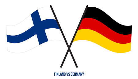 Finland and Germany Flags Crossed And Waving Flat Style. Official Proportion. Correct Colors.のイラスト素材