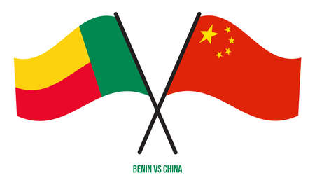 Benin and China Flags Crossed And Waving Flat Style. Official Proportion. Correct Colors.のイラスト素材