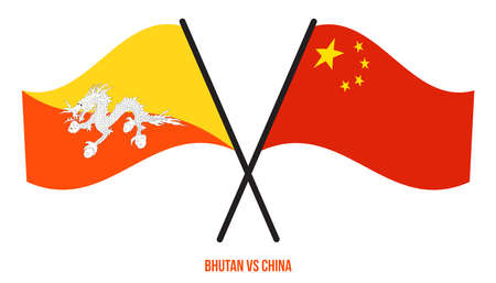 Bhutan and China Flags Crossed And Waving Flat Style. Official Proportion. Correct Colors.のイラスト素材