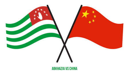 Abkhazia and China Flags Crossed And Waving Flat Style. Official Proportion. Correct Colors.のイラスト素材