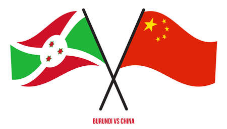 Burundi and China Flags Crossed And Waving Flat Style. Official Proportion. Correct Colors.のイラスト素材