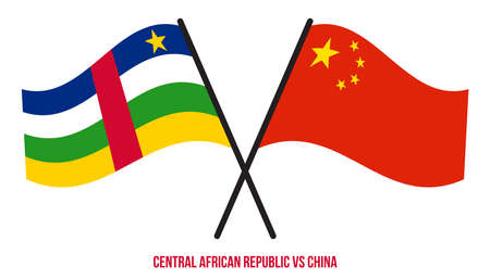 Central African Republic and China Flags Crossed And Waving Flat Style. Official Proportion.のイラスト素材