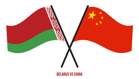 Belarus and China Flags Crossed And Waving Flat Style. Official Proportion. Correct Colors.のイラスト素材
