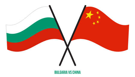 Bulgaria and China Flags Crossed And Waving Flat Style. Official Proportion. Correct Colors.のイラスト素材