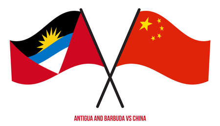 Antigua & Barbuda and China Flags Crossed & Waving Flat Style. Official Proportion. Correct Colors.のイラスト素材