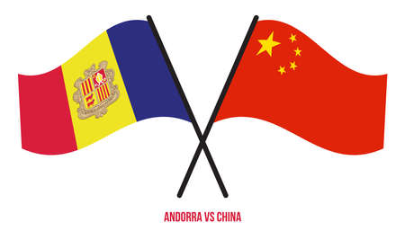 Andorra and China Flags Crossed And Waving Flat Style. Official Proportion. Correct Colors.のイラスト素材