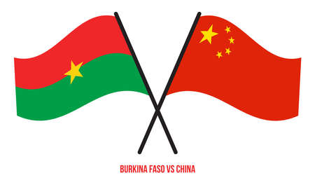 Burkina Faso and China Flags Crossed And Waving Flat Style. Official Proportion. Correct Colors.のイラスト素材