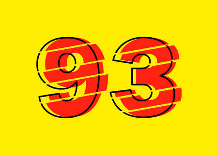 Glitch Modern Red 93 Number Design Vector Illustration. Numeral Vector Trendy Flat Line Style. Vector Elements Illustration Template for Web Design or Greeting Card.のイラスト素材