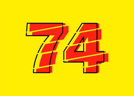 Glitch Modern Red 74 Number Design Vector Illustration. Numeral Vector Trendy Flat Line Style. Vector Elements Illustration Template for Web Design or Greeting Card.のイラスト素材
