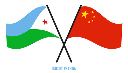 Djibouti and China Flags Crossed And Waving Flat Style. Official Proportion. Correct Colors.のイラスト素材