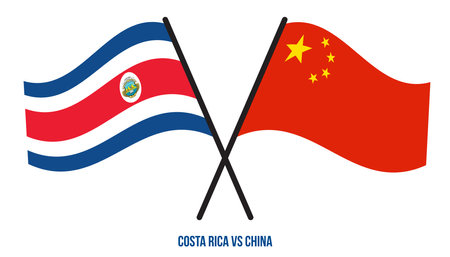 Costa Rica and China Flags Crossed And Waving Flat Style. Official Proportion. Correct Colors.のイラスト素材