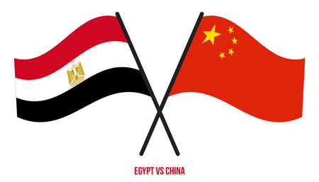Egypt and China Flags Crossed And Waving Flat Style. Official Proportion. Correct Colors.のイラスト素材