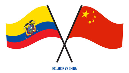 Ecuador and China Flags Crossed And Waving Flat Style. Official Proportion. Correct Colors.のイラスト素材