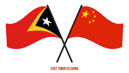 East Timor and China Flags Crossed And Waving Flat Style. Official Proportion. Correct Colors.のイラスト素材