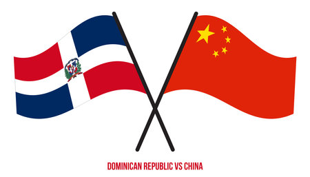 Dominican Republic and China Flags Crossed And Waving Flat Style. Official Proportion.のイラスト素材