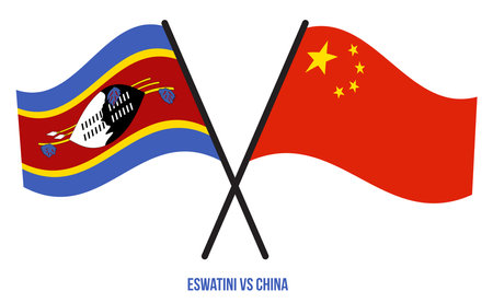Eswatini and China Flags Crossed And Waving Flat Style. Official Proportion. Correct Colors.のイラスト素材