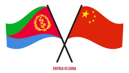 Eritrea and China Flags Crossed And Waving Flat Style. Official Proportion. Correct Colors.のイラスト素材