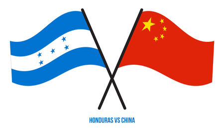 Honduras and China Flags Crossed And Waving Flat Style. Official Proportion. Correct Colors.のイラスト素材
