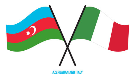 Azerbaijan and Italy Flags Crossed And Waving Flat Style. Official Proportion. Correct Colors.のイラスト素材